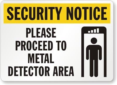 Security Notice: Please Proceed To Metal Detector Area (with Graphic) Sign, 14" x 10"