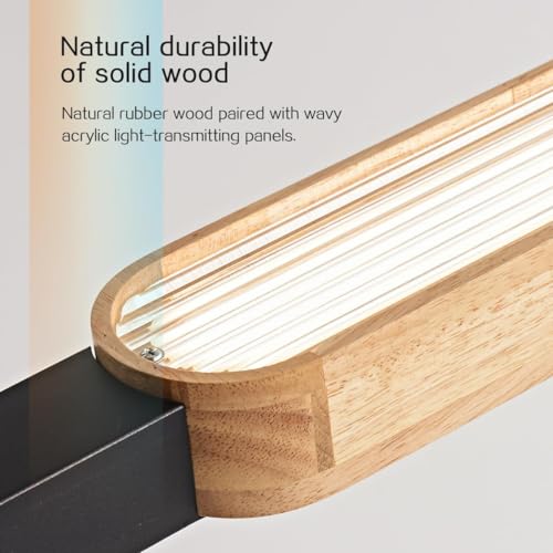 Epochglo Modern Wooden Kitchen Chandelier 90cm LED Lamp for Dining Room and Kitchen Island Dimmable 3000K-6500K with Remote Control and Memory Function