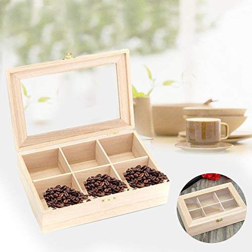 Labyrinen Natural Wooden Tea Caddies Box Tea Bag Organizer Jewelry Storage Box Sugar Packet Container with 6 Compartments