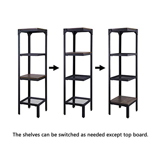 FIVEGIVEN Retro Corner Shelf 4 Tier Narrow Standing Bookcase Industrial for Home Office Espresso - Thumbnail 5