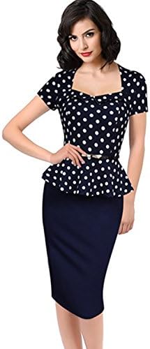 Yomoko Womens Elegant Vintage Peplum Wear To Work Business Pencil Dress (XX-Large, Dark Blue)