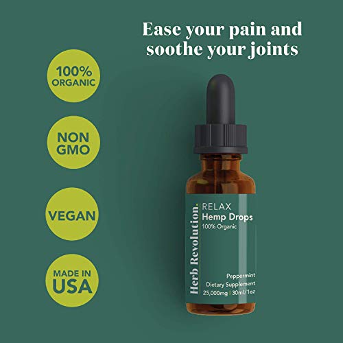 (2 Pack) Organic Hemp Oil Extract for Pain Relief and Sleep, 25000mg of Organic Hemp Extract for Natural Pain Relief by Herb Revolution - 100% Natural Relax Hemp Drops, Peppermint - 1 oz Per Bottle