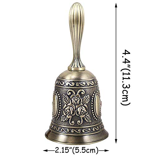 Famgee Zinc Alloy Multi-Purpose Hand Bell Metal Jingle Service Loud Call Bell for Wedding Decoration, Alarm, School Church Classroom, Bar (Bronze)