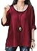 ASHER FASHION Women's T-Shirt,Long Sleeve Casual T-Shirt Tees Solid Linen Tunic Tops Blouse US 0-8