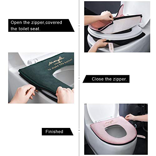 TuuTyss Soft Warm Comfortable Zipped Velvet Plush Cloth Toilet Seat Covers Pad with Toilet Seat Lifter,Grey - Thumbnail 5