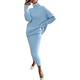 chouyatou Women's Chunky 2 Piece Outfits Turtleneck Knit Sweater and Maxi Bodycon Skirt Sets