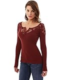 PattyBoutik Women's Henley Crochet Lace Inset Textured Blouse