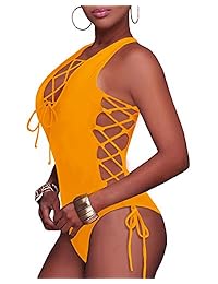 BeachQueen traje de baño de una pieza con encaje y espalda cruzada con cuello en V y pierna alta, con tiras