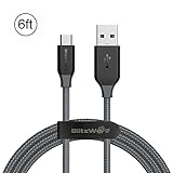 Micro USB Cable BlitzWolf 6ft Braided Android Charger Cable with Magic Tape Strap Tangle-Free Cellphone Fast Charging Cable for Android, Samsung Galaxy S7 Edge/S6/S5/S4, Note 5/4/3, HTC M9, Xperia Z