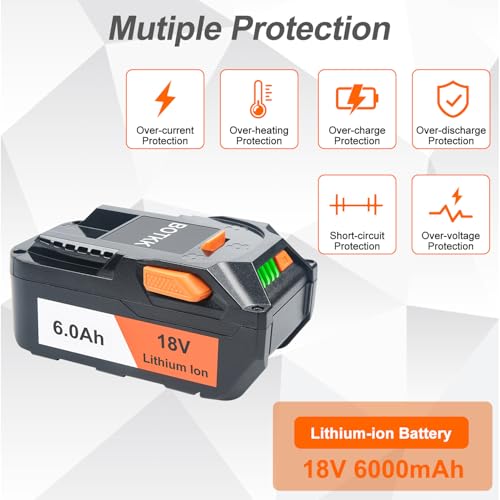 BOTKK 2Pack 6.0Ah Replacement for Ridgid 18V Battery Compatible with Ridgid Battery 18V R840087 R840083 R840086 R840085 R840084 AC840085 AC840086 AC840087P AC840089