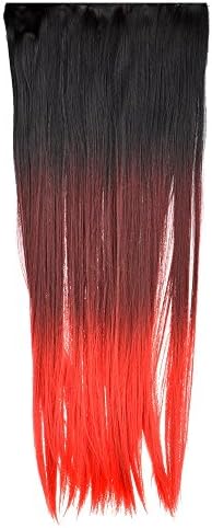 Vani New Colorful Straight Clip In Synthetic Fiber Hair Extensions Hair Pieces Wig (Black/Wine red/Bright red)
