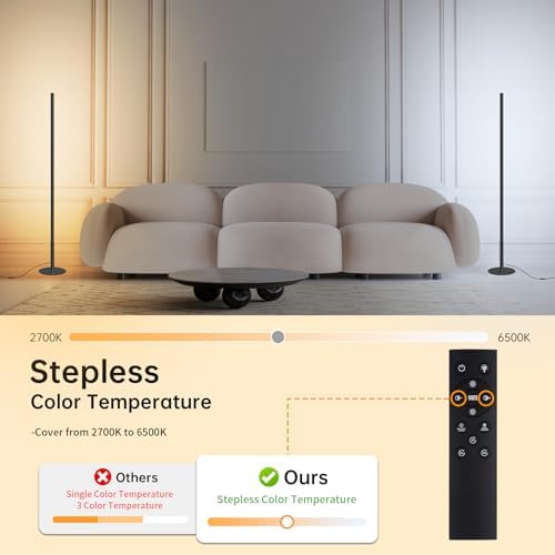 LED Stehlampe Wohnzimmer, Dimmbare Ecklampe mit Fernbedienung, Schwarz