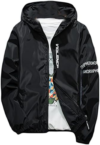 Tymhgt Men's Fashion Lightweight Hooded Zipper Sports Rain Coat Black 4XL