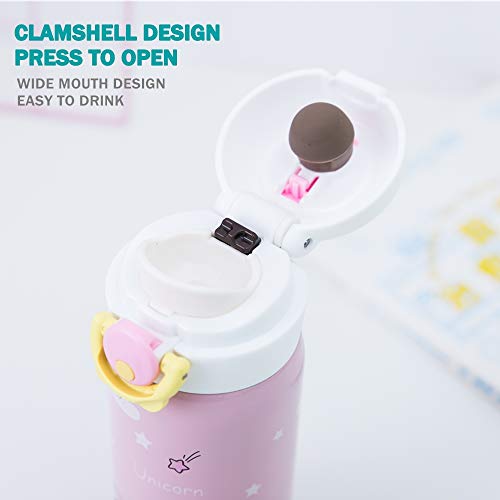 Kids Water Bottle Thermoses Unicorn Water Bottle Cup Metal Stainless Steel Vacuum Insulated Water Flask for School Kids Girls Lunch Box Leak Proof BPA Free No Straw - 12oz (Pink) - Thumbnail 2