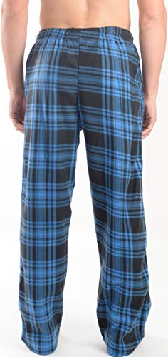 Active Club Fleece Lounge Plaid Pajama Pants for Men - Adjustable Waistband, Navy-Green Sky/Black-White Plaid, 2X