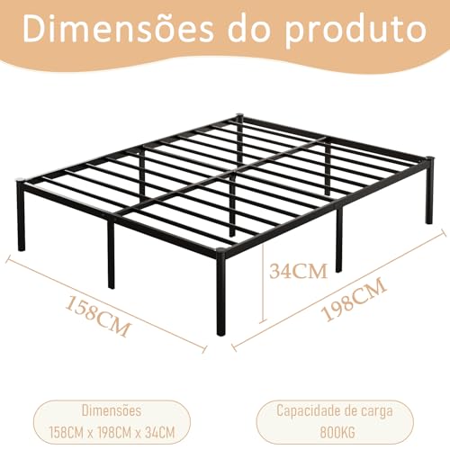 Estrutura De Cama De Metal, Não Precisa de Box Spring,Com Espaço De Armazenamen Cor Preto (QUEEN)