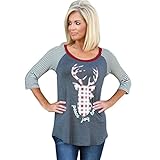 FAPIZI ♥ Women Blouse ♥ Women ELK Print Striped Splice Round Neck Christmas Casual Blouse Tops T Shirt (XL, Gray)