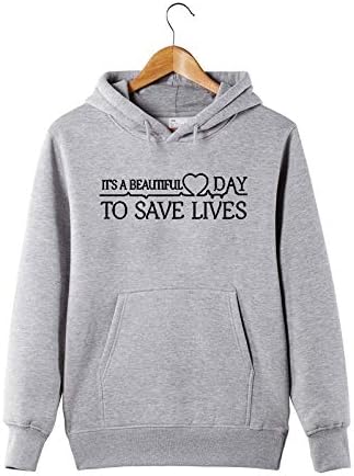 maledery New Grey's Anatomy Hoodie It's a Beautiful Day to Save Lives Hooded Sweatshirt Women Casual Pullover Sweater(Black,XXL)