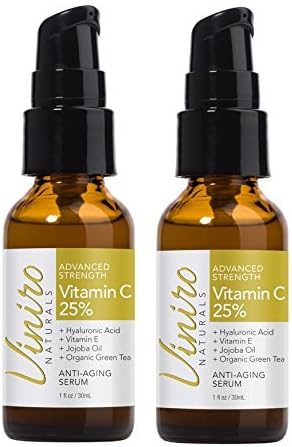 Viniro Naturals Vitamin C Serum with Hyaluronic Acid and Vitamin E, 1 Ounce (2 Pack)