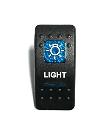 Euro Rocker Switch Cover with Text, Black with Blue Lens. Contura II, Fits Carling, Cole Hersee, Blue seas
