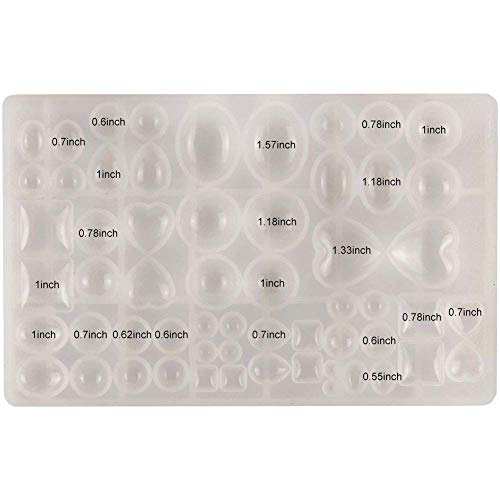 ScivoKaval Cabochon Gem Jewelry Silicone Mold Oval Teardrop Square Heart Round Shapes for Polymer Clay Crafting Resin Epoxy Pendant Earrings Making Casting DIY Craft Mold 29 Design 58 Cavity Large - Thumbnail 6