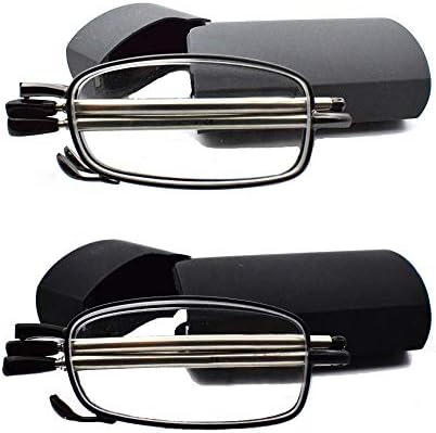 2 Pairs Metal Compact Folding Reading Glasses,Flip Top Magnetic Cases Included,Readers for Men and Women (Black & Gunmetal, 2.75x)