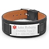 Free Engraving - Stainless Steel Medical Id Bracelet with Leather
