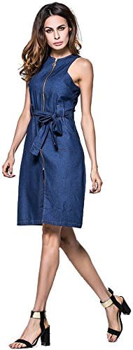 YCJUJU Womens Denim Skirt Dress O-Neck Lace-Up Zipper Slim Waist,Off Shoulder Dress (M)