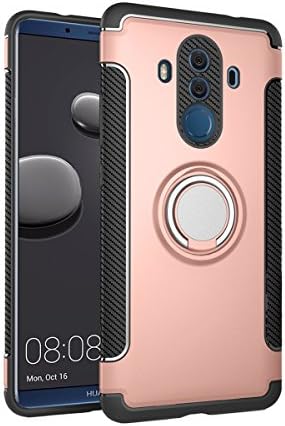 MEIRISHUN Dual Layer Shockproof Protective Case Cover, 360 Rotating Ring Grip Holder Kickstand ,Back Magnetic Circle [Compatible with Magnetic Car Mount] for Huawei Mate 10 Pro - Rose Gold