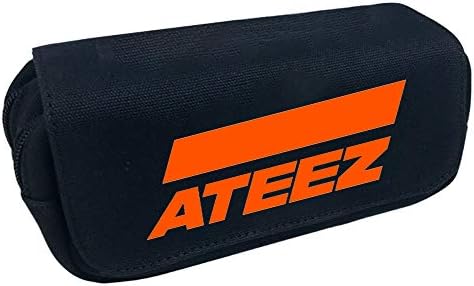 ATEEZ Pencil Cases Simple Flap Double Zipper Canvas Pencil Cases Large Capacity Popular Pencil Bag (Color : Black03, Size : 20 X 10 X 7.5cm)