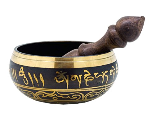Mudra Crafts Tibetan Sound Healing Meditation Yoga Singing Bowl, Wood Prayer Beads with a Mandala Charm (3.75 Inches, Black) - Thumbnail 2