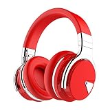 COWIN E7 Active Noise Cancelling Bluetooth Headphones with Microphone Deep Bass Wireless Headphones Over Ear, Comfortable Protein Earpads, 30H Playtime for Travel Work TV Computer Phone - Red