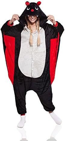 Adult Bat Onesie Pajamas Kigurumi Animal Cosplay Costume with Wings Fleece Pjs (XL, Black, White, Red)