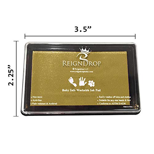 ReignDrop Ink Pad For Baby Footprint, Handprint, Create Impressive Keepsake Stamp, Non-Toxic and Acid-Free Ink, Easy To Wipe and Wash Off Skin, Smudge Proof, Long Lasting Keepsakes (Glitter Gold)