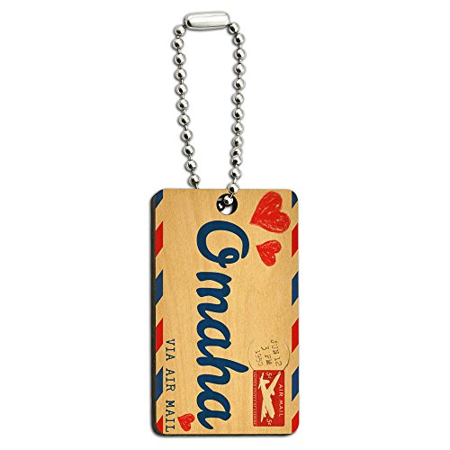 Air Mail Postcard Love for Omaha Wood Wooden Rectangle Key Chain