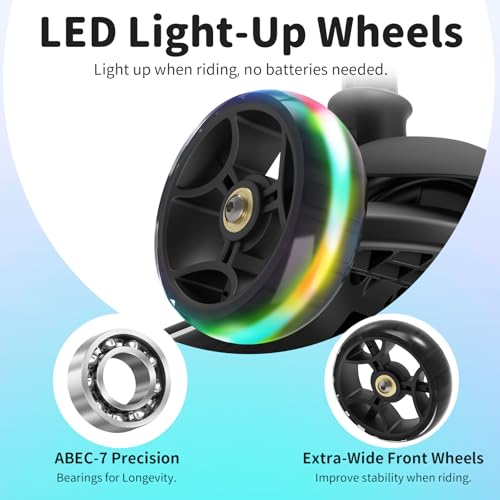 BELEEV A9 Kids Scooter with LED Light-Up Wheels & Deck, 3 Wheel Foldable Kick Scooter for Toddlers Boys Girls Ages 3-12, Adjustable Handlebar, Lean-to-Steer, Extra-Wide Wheels