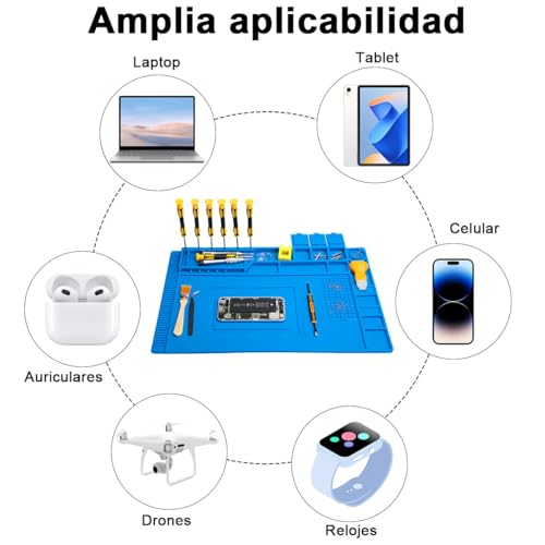 Tapete Antiestático Grande, Estera de Trabajo Silicona Magnético Antiestatica 45*30cm, Alfombrilla de Aislamiento Resistente al Calor, Esterilla de Soldadura para Soldar Reparar Reparación Electrónica