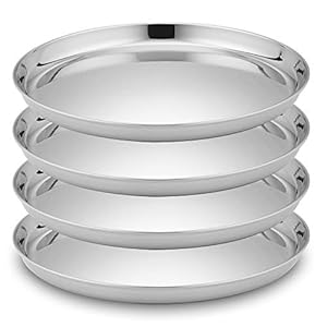 Velaze Roestvrijstalen Pizzaplaat, Ovenpizza-pan/Steen, 4 Stuks, 28 cm Diameter, Randrollen en Spiegelglans, Antiroest…