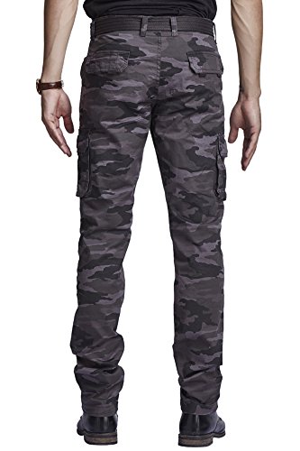 beevee 100% cotton chemo printed lycra grey fixed waist cargo with belt