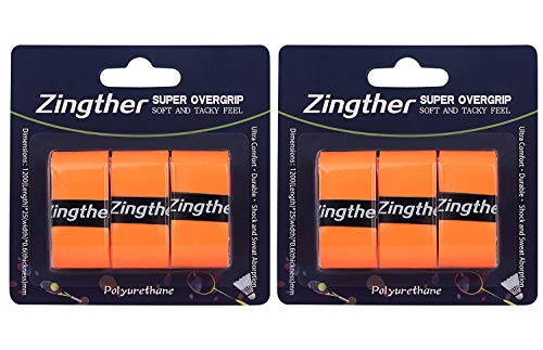 Zingther Premium Super Tacky Professional Overgrips for Tennis Rackets, Squash Rackets, Badminton Rackets, Racquetball Rackets and Pickleball Paddle Grip (Orange/Orange, 6 Grips)