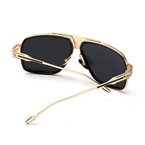 AEVOGUE Aviator Sunglasses For Men Goggle Alloy Frame Brand Designer AE0336 (Gold&Black, 62)