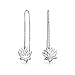Long Linear Open Lily Flower Zen Buddhist Lotus Chain Threader Earrings For Women Teens Yogi .925 Sterling Silver