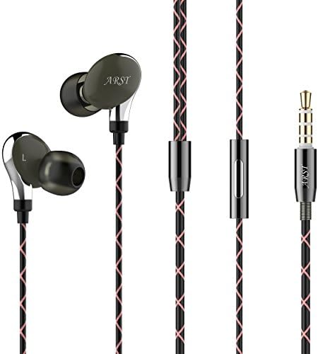 Extra Bass In ear Wired Headphones with Mic Corded Stereo Earbuds Hifi Wired Headsets comfortable Fit for Gym Running Noise Isolating Sweatproof Earphones for iPhone Samsung Android etc (Gray Red)