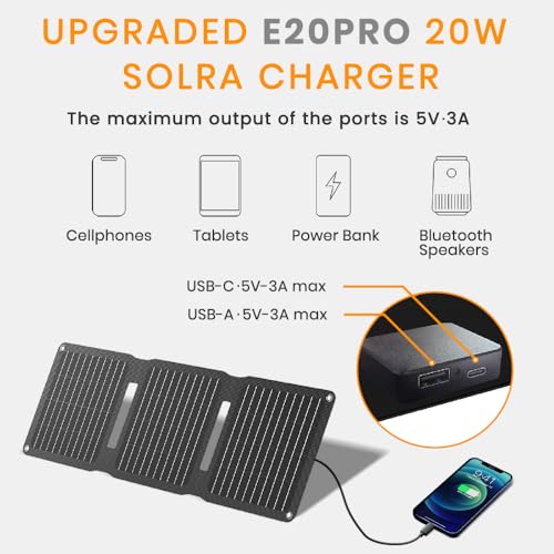 FlexSolar Solar Panel Charger 20W USB-C Output Portable Foldable IP67 Waterproof for Camping, Backpacking and Hiking, Emergency, Phones and Power Banks