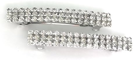 Crystal Rhinestone 3 row Hair Barrette 2pc Hair Clip 60mm Small