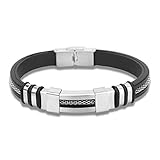Bemaystar Men's Titanium Stainless Steel Leather Bracelets Chain Link Elegant Wristband Black