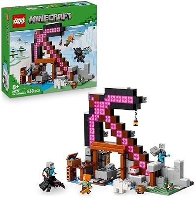 Minecraft La Mine en Forme de Pioche - Jouet de Construction Interactif - Figurines d'Alex, d'un Mineur & d'un Vagabond sur Araignée - Cadeau Collector pour Gamer, Garçon ou Fille dès 8 ans 21277