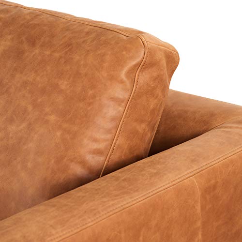 POLY & BARK Calle 75" Apartment Sofa in FullGrain PureAniline Italian Leather, Cognac Tan