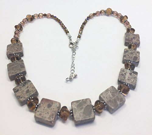 Necklace Brown Fieldspar Squares Amber Beads Set 19" to 21" Adjustable Length