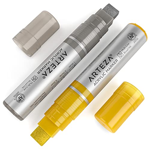 ARTEZA Metallic Acrylic Paint Pens, Set of 2, Silver Gold, 3-in
